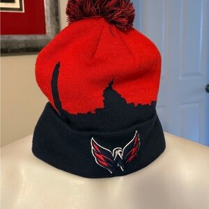 Washington Capitols- Navy and Red Pom-Pom Beanie with Embroidered Logo